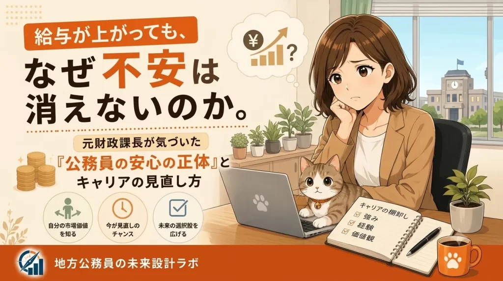 給与が上がっても「なんとなく不安」が消えない公務員へ。元財政課長が気づいた、給与と安心が別物である理由と、転職を決めていなくてもできるキャリアの棚卸し方法を解説します。