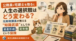 普通財産の処分や公営住宅など、地方公務員の実務は不動産の知識と無縁ではありません。元財政課長さゆりが、在職中に宅建士を取る意味を、実務での活かし方・資産形成の武器・定年後の選択肢という3つの視点から、自身の経験を交えて解説します。